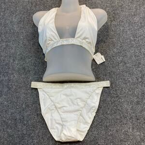 Brand New Luxe Sauvage Womens Large White Silver Bikini Swimwear Bathing Suit